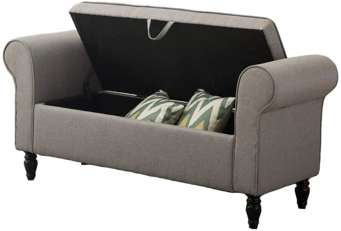 Andeworld Storage Bench with Arms Upholstered Bench Settee for Bedroom Living Room Gray