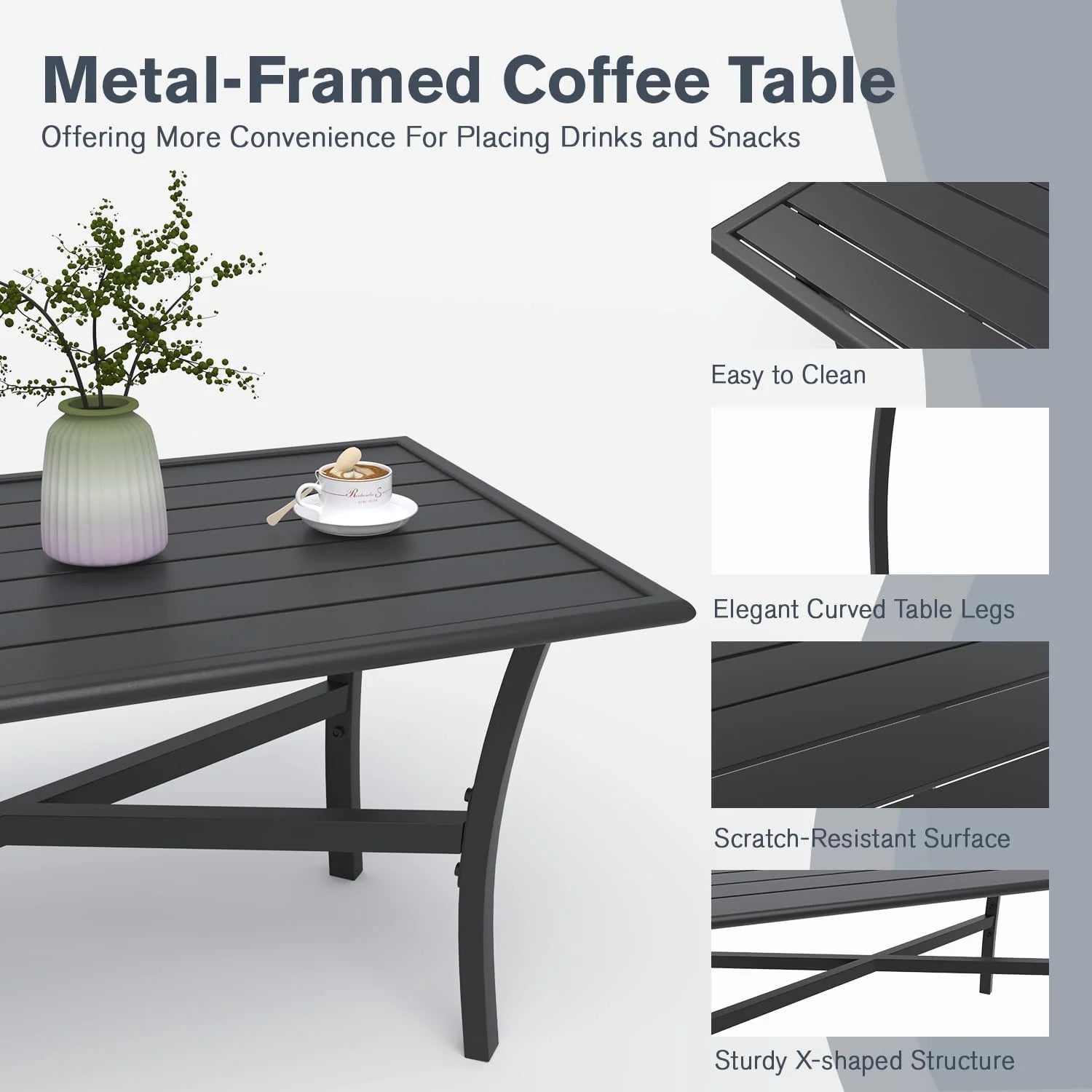 AECOJOY Outdoor Patio Furniture Set with Rocking Chair, 4 Piece Rattan Conversation Bistro Set with Coffee Table, Gray
