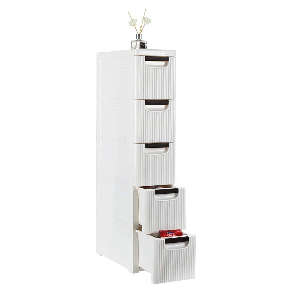 Rolling Cart Organizer Unit,Rolling Cart Organizer Unit with Wheels Narrow Slim Container Storage Cabinet for Bathroom Bedroom (5-Tire)